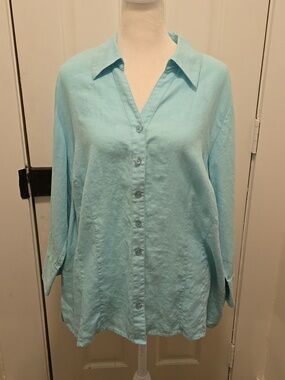100% Linen button Up 3/4 sleeve Tunic Blouse Size 18W Coastal